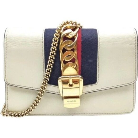 785520BS (S6) Gucci Crossbody Bag Sherry Line White Leather - Picture 1 of 9
